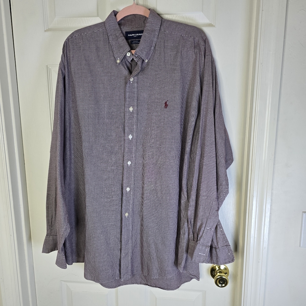 Ralph Lauren Golf Blake Men's Burgundy Tiny‎ Check Cotton Shirt XL